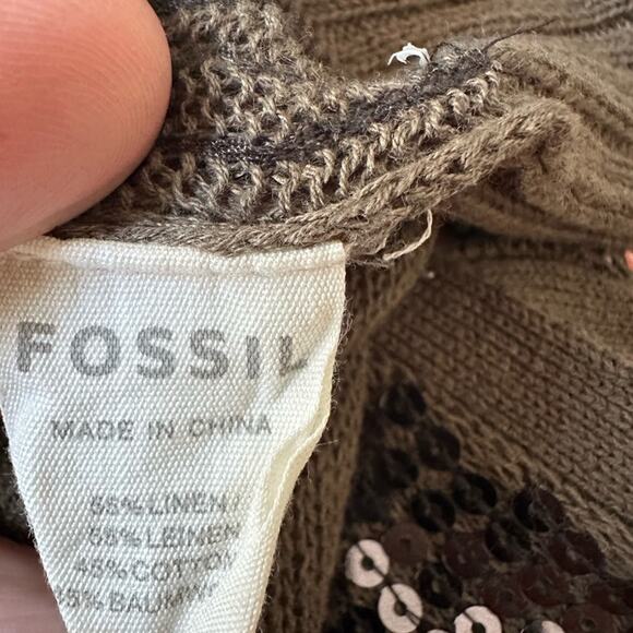 Vintage Fossil Olive Green Vest Button Up Sequin Festival Boho Indie Summer Fall - Picture 6 of 8